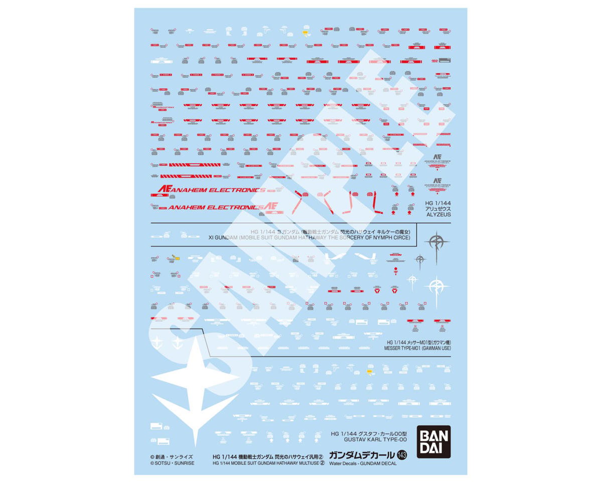 Bandai 2815165 Gundam Decal #143 Hathaway Multiuse #2 Waterslide Sheet