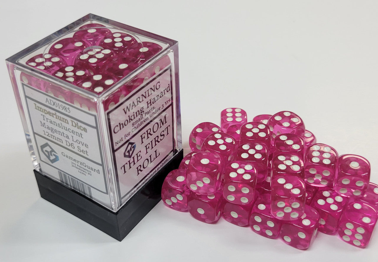 Gamerz Guard AD01985 Translucent Magenta Love Acrylic 12mm D6 Dice Set