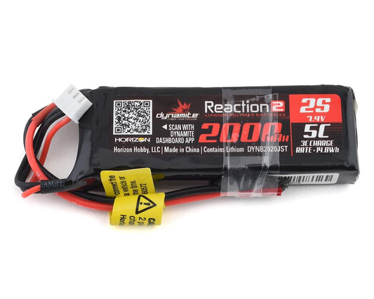 Dynamite B2020JST Reaction 2 7.4V 2000mAh 2S 5C LiPo Rx Pack: XXL-2