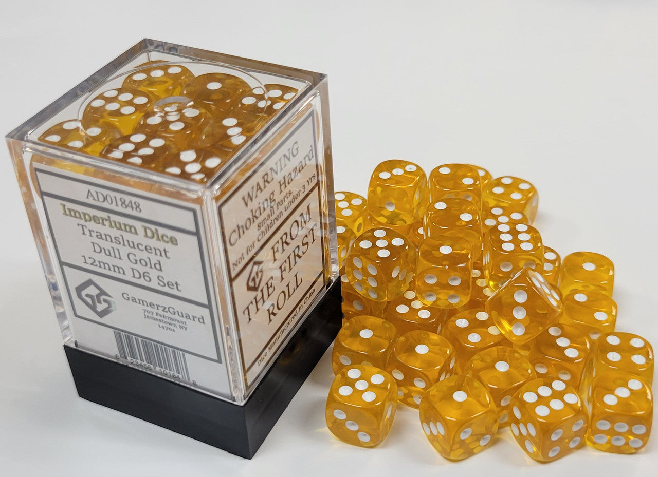 Gamerz Guard AD01848 Translucent Dull Gold Acrylic 12mm D6 Dice Set