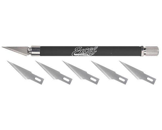 Excel Hobby Blade 19018 K18 Cushion Grip Hobby Knife w/(5) #11 Double Honed Blades (Random Color)