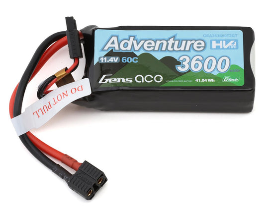 Gens Ace 363S60T3GT 3600mAh 3S 60C 11.4V Adventure High Voltage G-tech Lipo Battery with Deans and XT60 adapter