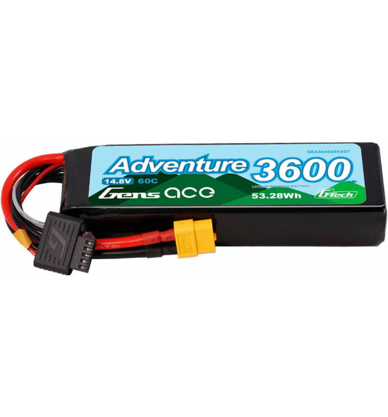 Gens Ace 364S60X6GT 3600mAh 4S 60C 14.8V Adventure G-tech Lipo Battery with aXT60 plug