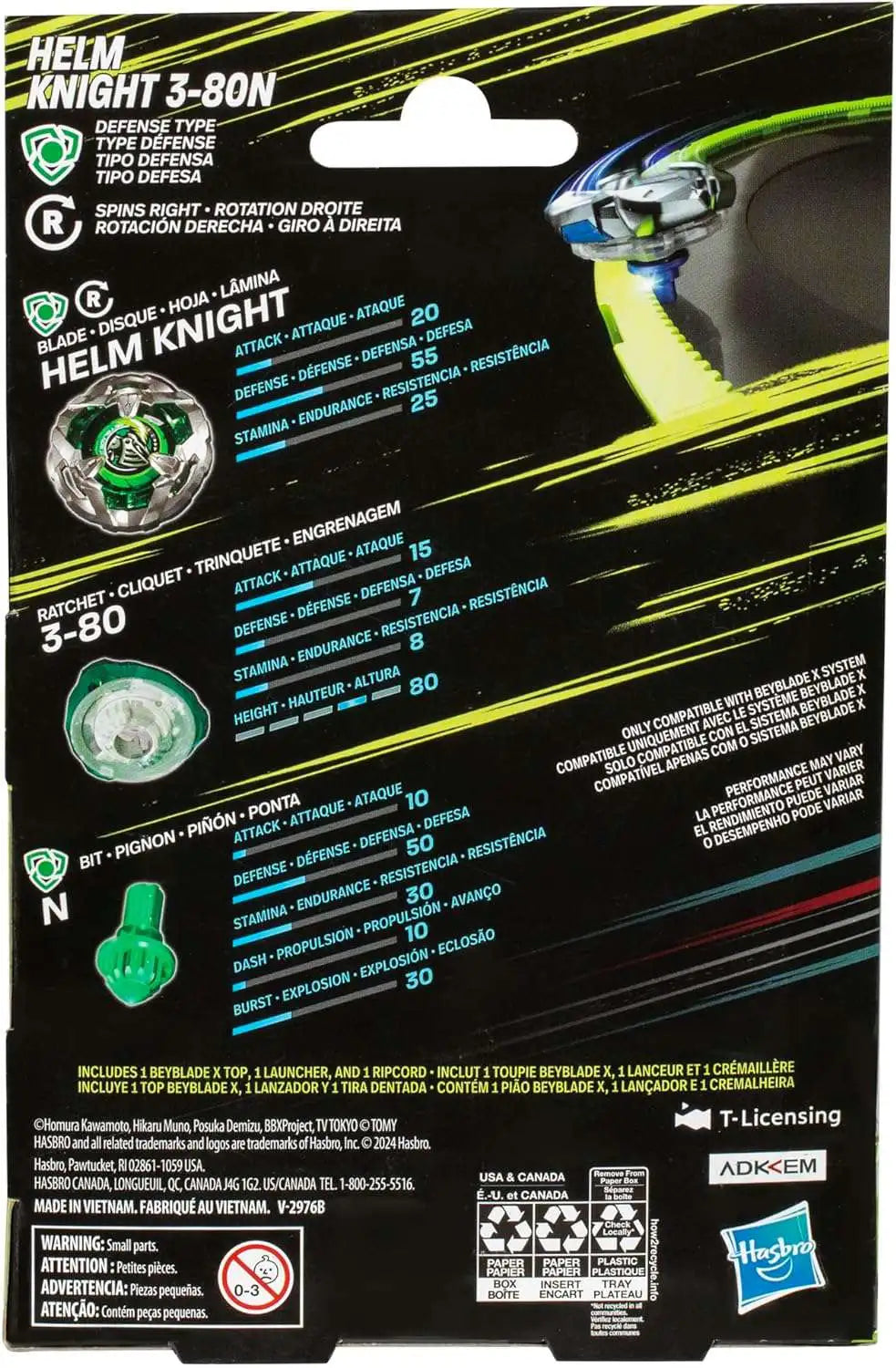 Hasbro G0175 F9581 Beyblade X Helm Knight 3-80N Starter Pack Set