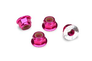 Traxxas 1747P Nuts, aluminum, flanged, serrated (4mm) ( pink-anodized) (4)