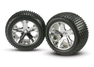 Traxxas 3770 Tires & wheels, assembled, glued (2.8") (All-Star chrome wheels, Alias® tires, foam inserts) (electric rear) (2)