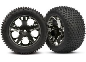 Traxxas 3770A Tires & wheels, assembled, glued (2.8") (All-Star black chrome wheels, Alias® tires, foam inserts) (rear) (2) (TSM® rated)