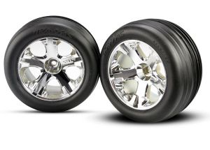 Traxxas 3771 Tires & wheels, assembled, glued (2.8") (All-Star chrome wheels, Ribbed tires, foam inserts) (front) (2)
