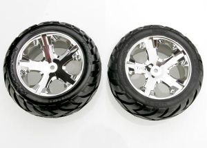 Traxxas 3773 Tires & wheels, assembled, glued (All Star chrome wheels, Anaconda® tires, foam inserts) (2WD electric rear) (1 left, 1 right)