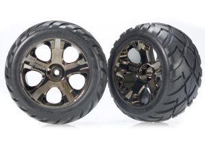 Traxxas 3776A Tires & wheels, assembled, glued (All-Star black chrome wheels, Anaconda® tires) (nitro rear/ electric front) (1 left, 1 right)