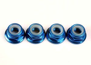 Traxxas 4147X Nuts, 5mm flanged nylon locking (aluminum, blue-anodized) (4)