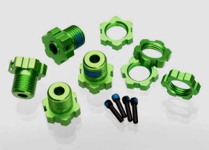 Traxxas 5353G Wheel hubs, splined, 17mm (green-anodized) (4)/ wheel nuts, splined, 17mm (green-anodized) (4)/ screw pins, 4x13mm (with threadlock) (4)