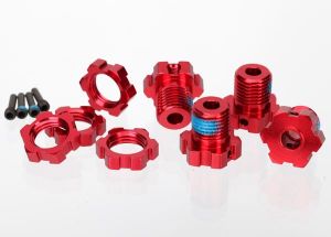 Traxxas 5353R Wheel hubs, splined, 17mm (red-anodized) (4)/ wheel nuts, splined, 17mm (red-anodized) (4)/ screw pins, 4x13mm (with threadlock) (4)