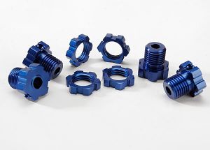 Traxxas 5353X Wheel hubs, splined, 17mm (blue-anodized) (4)/ wheel nuts, splined, 17mm (blue-anodized) (4)/ screw pins, 4x13mm (with threadlock) (4)
