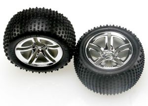 Traxxas 5572R Tires & wheels, assembled, glued ( 2.8') ( Twin-Spoke wheels, Alias® tires, foam inserts) ( nitro rear) (2)