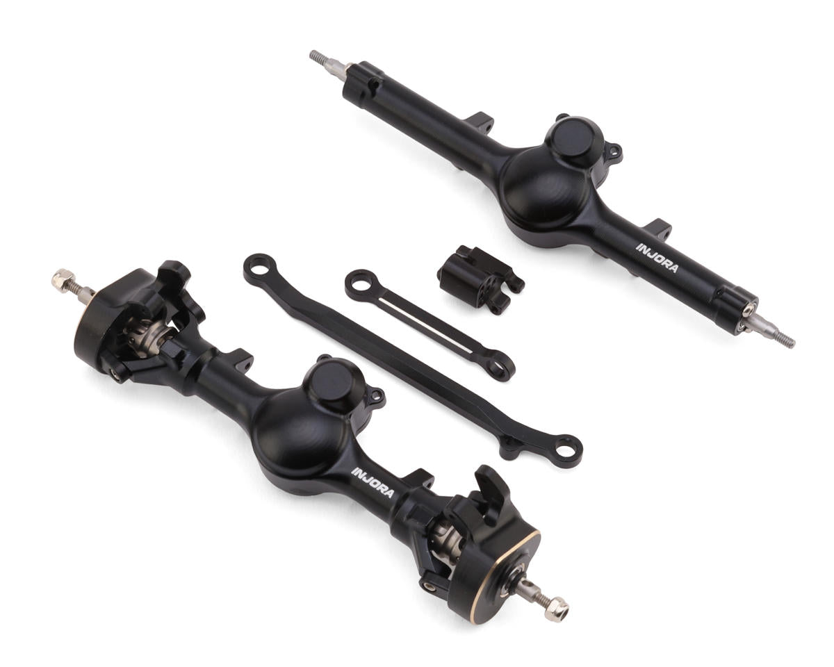 Injora SCX24-190BKFR Axial SCX24 +4mm Aluminum Front & Rear Planet Axles (Black) w/Double Joint Driveshafts &