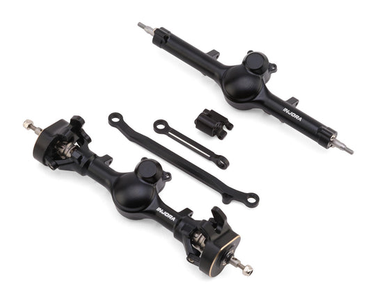 Injora SCX24-190BKFR Axial SCX24 +4mm Aluminum Front & Rear Planet Axles (Black) w/Double Joint Driveshafts &