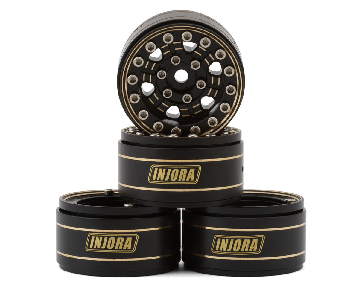 Injora YQW-1005 1.0" D-Slot Brass Micro Rock Crawler Beadlock Wheels (47g ea) (Black) (4)
