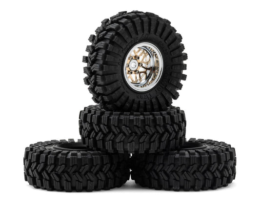 Injora YQW-MW1014SR-1014 1.0" Deep Dish Aluminum Micro Crawler Beadlock Wheels w/Swamp Claw Tires (S5) (Gold/Chrom