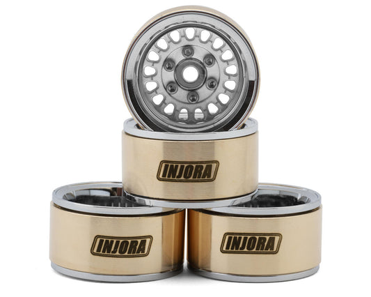 Injora YQW-MW1016SR 1.0" ModuWheel Brass & Aluminum Micro Crawler Beadlock Wheels (Silver)