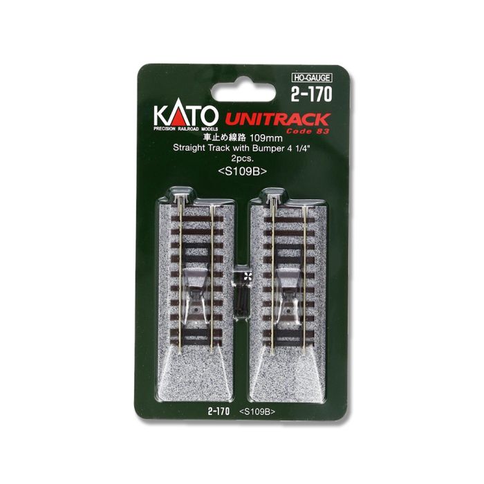 Kato 2-170 HO Scale Unitrack Straight Section w/Bumpers, 4-1/4" 109mm