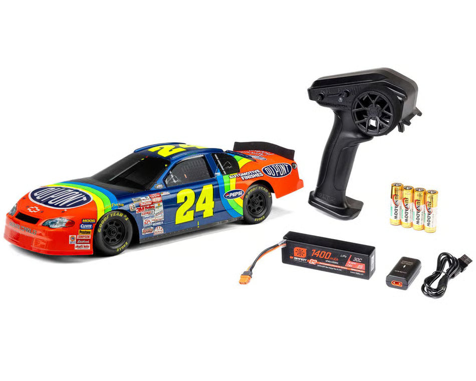 LOSI LOS 1120024 1/12 NASCAR RC Racecar Jeff Gordon No. 24 Dupont Chevrolet Monte Carlo, NASCAR 2S AWD RTR Brushed On-Road (Battery & Charger Included), Blue