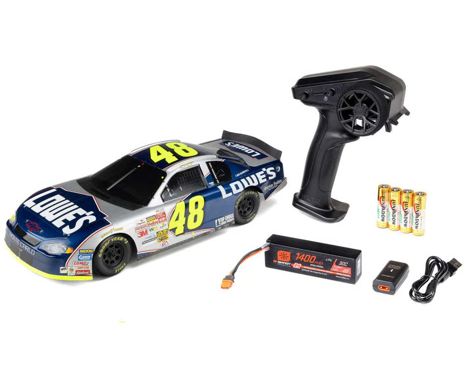 LOSI LOS 1120248 1/12 NASCAR RC Racecar Jimmie Johnson No. 48 Lowes Chevrolet Monte Carlo, NASCAR 2S AWD RTR Brushed On-Road (Battery & Charger Included), Blue