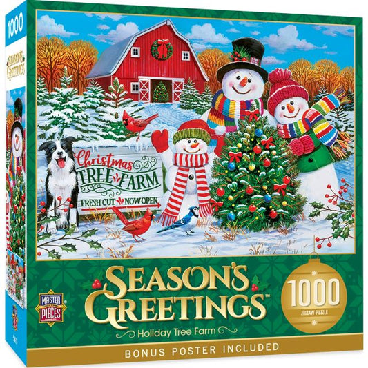 Masterpieces Puzzles 72176 Season's Greetings: Christmas Holiday Tree Farm w/Snowmen Puzzle (1000pc)