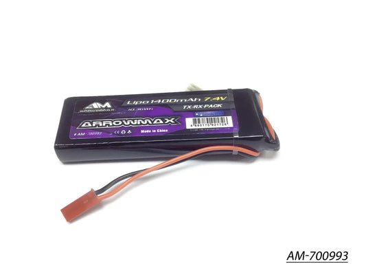 Arrowmax AM-700993 AM Lipo 1400mAh 7.4V Receiver Pack GP w/ JST connector 700993