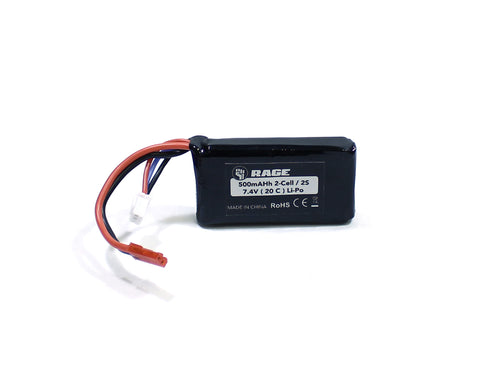 Rage RC A1152 7.4V 2S 500mAh 20C Lipo Battery with JST Connector: Super Cub 750, Super Cub 750 BL
