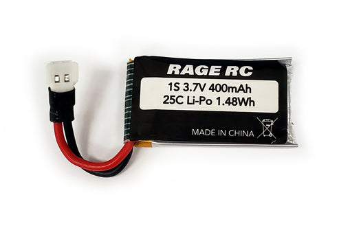 Rage RC A1189  1S 3.7V 400mAh 25C LiPo Battery; Tempest 600, Super Cub MX, Micro Warbirds