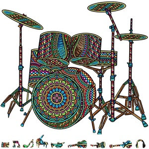ZenChalet DS200 Drum Set Wooden Puzzle, 200 Pcs