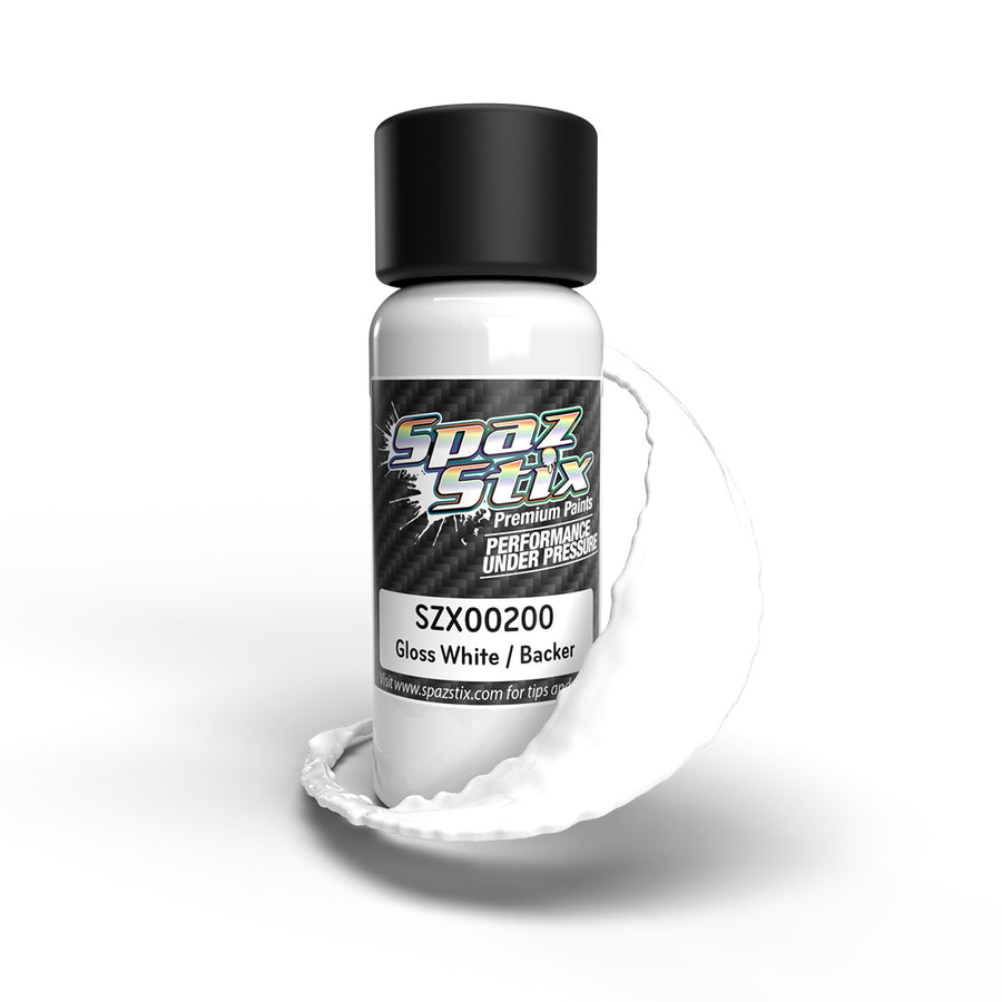 SpazStix 00200 Solid White / Backer, Airbrush Ready Paint, 2oz Bottle