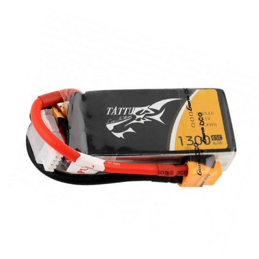 Tattu 45C-1300-3S1P-XT60 1300mAh 3S 45C 11.1V Lipo Battery Pack with XT60 Plug
