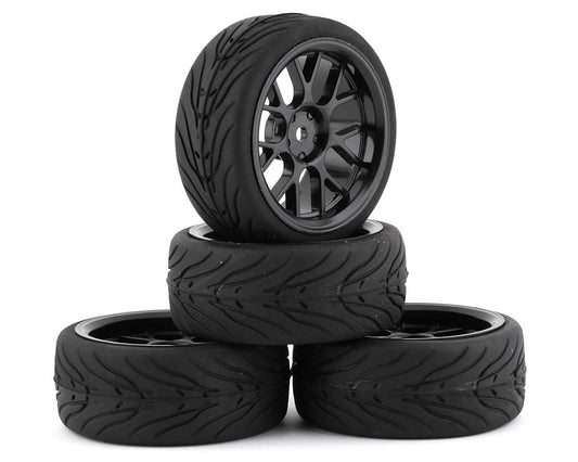 Yeah Racing WL-0109  Spec T Pre-Mounted On-Road Touring Tires w/CS Wheels (Black) (4)