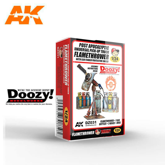 AK Interactive DZ031 Doozy Post-Apocalyptic Universal Pick-Up Truck Flamethrower With Car Fender Protective Shield