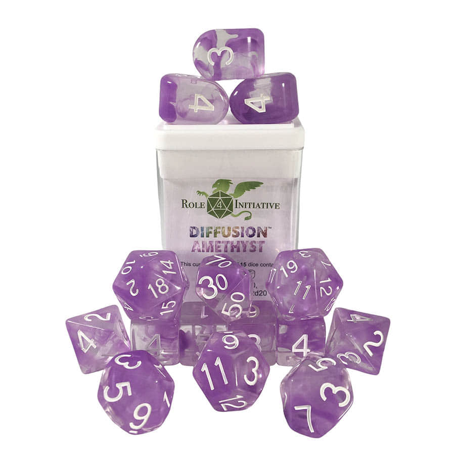Role 4 Initiative 50407FC 15ct Dice Set: Diffusion Amethyst (ARCH'D D4 and BALANCE'D D20)